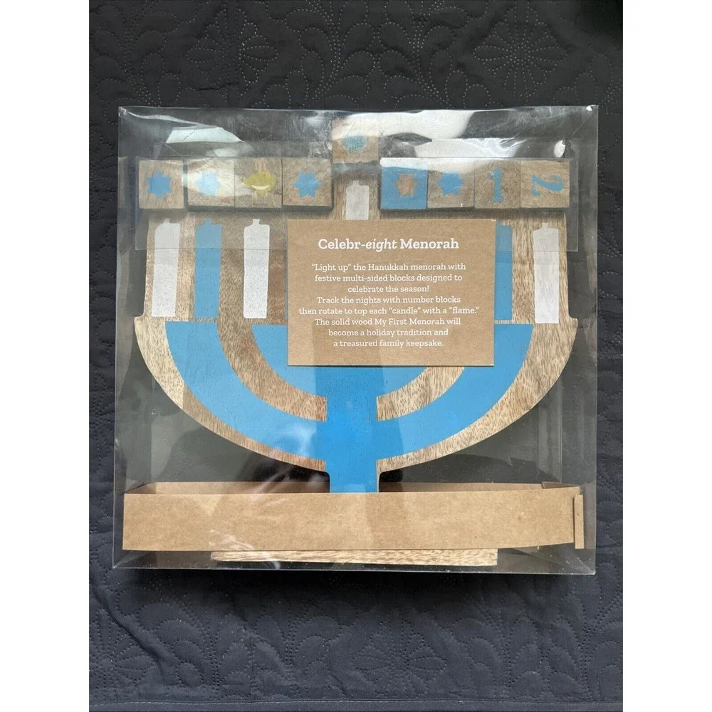 Mudpie My First Menorah Wooden Blocks Hanukkah Numbers Flame Star Of David